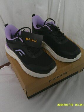 FitVille Women's Easy Step Gym Shoes 8.5 Extra Wide Periwinkle on Black